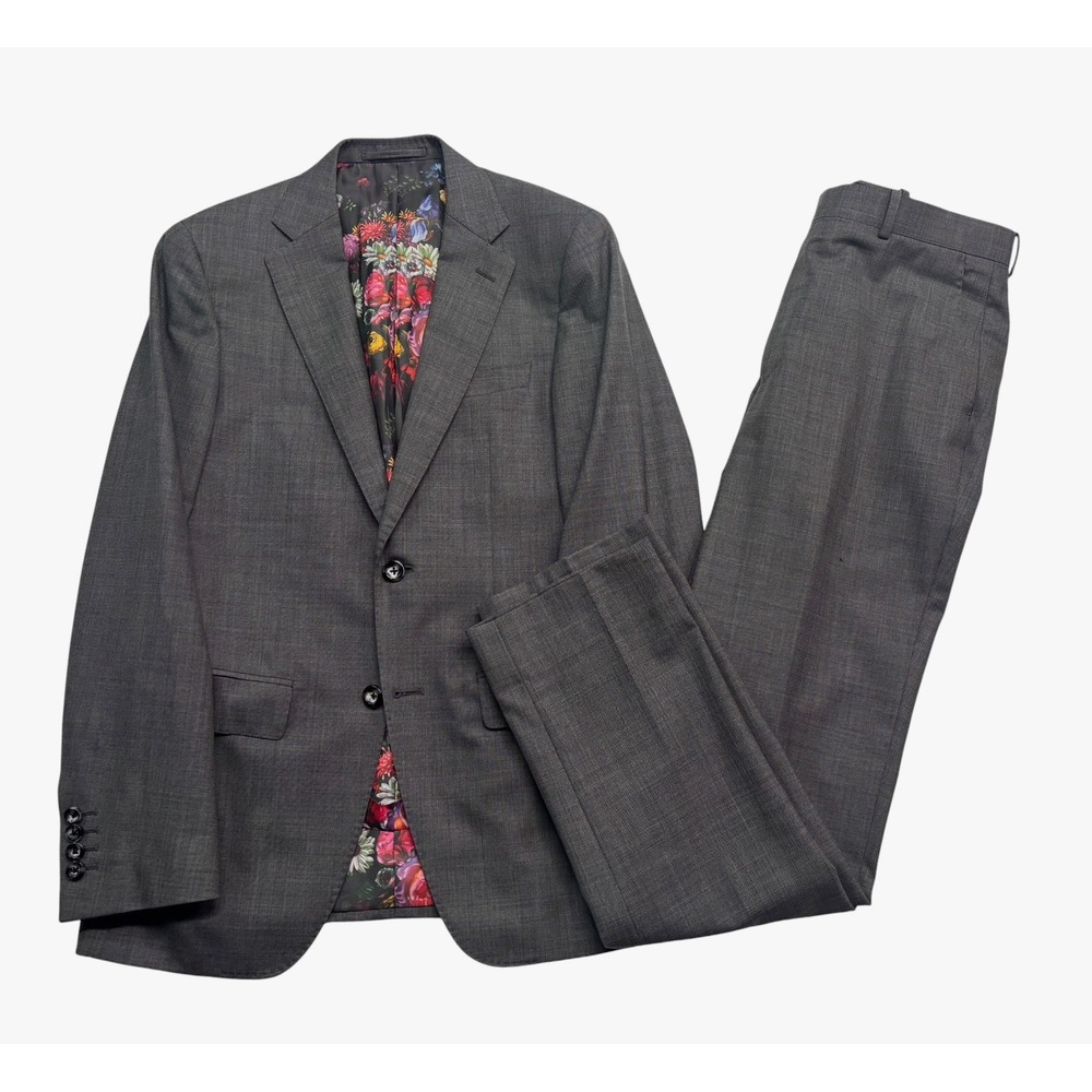 Trunk Club Custom 38R 34x32 Gray Sharkskin Bespoke 2pc Pant Suit Wool Slim